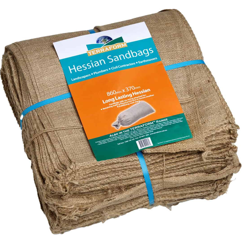 Terraform hessian sandbags coming in a bundle of 50