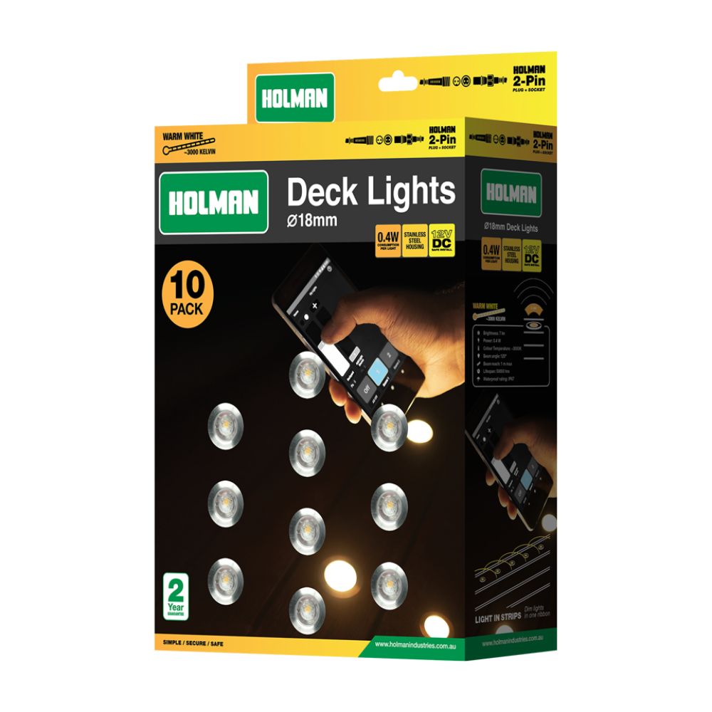 Holman 18mm Warm White LED Deck Lights Pack of 10