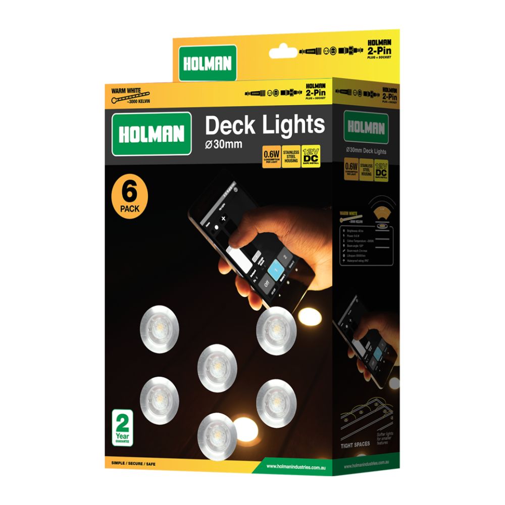 Holman 30mm Warm White LED Deck Lights Pack of 6