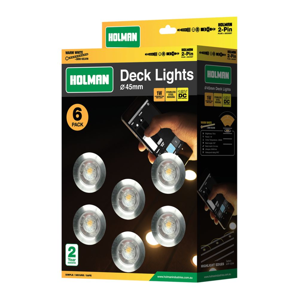 Holman 45mm Warm White LED Deck Lights Pack of 6