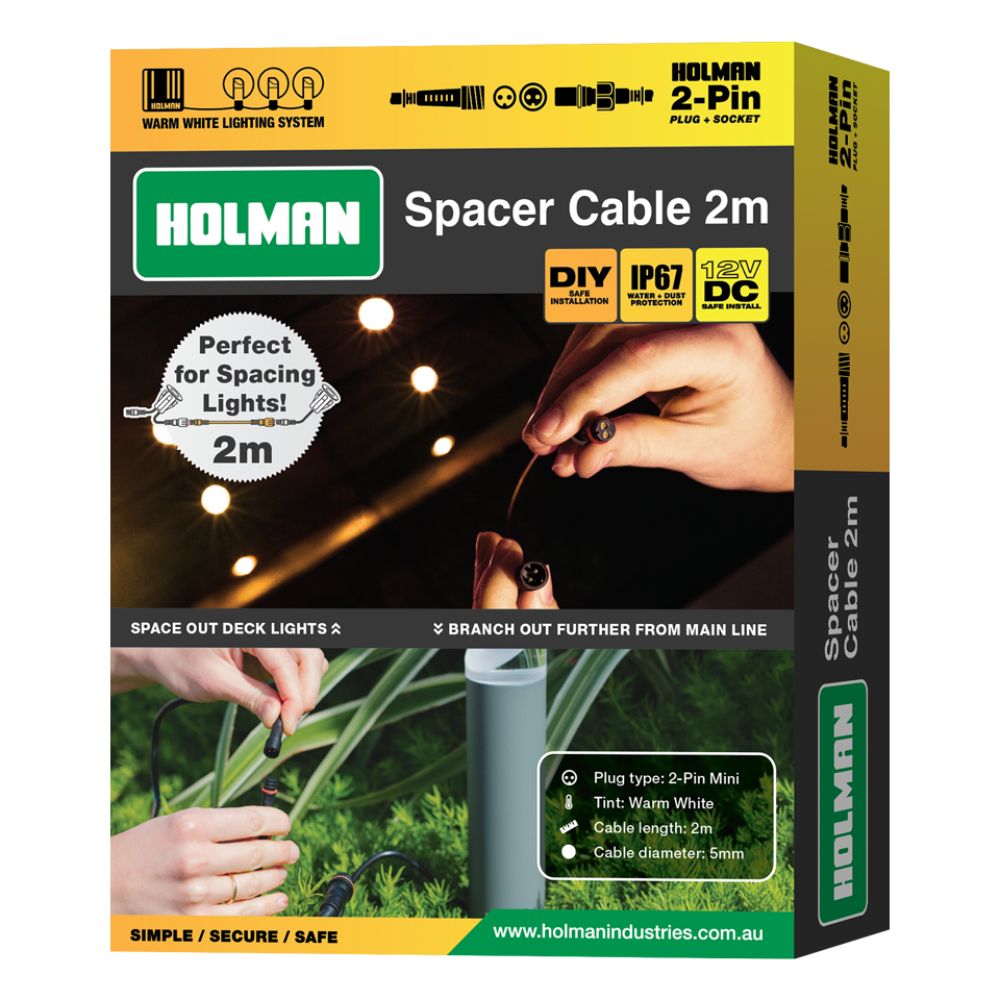 Holman Warm White Lighting 2m 2-Pin Mini Spacer Cable for Deck Lights