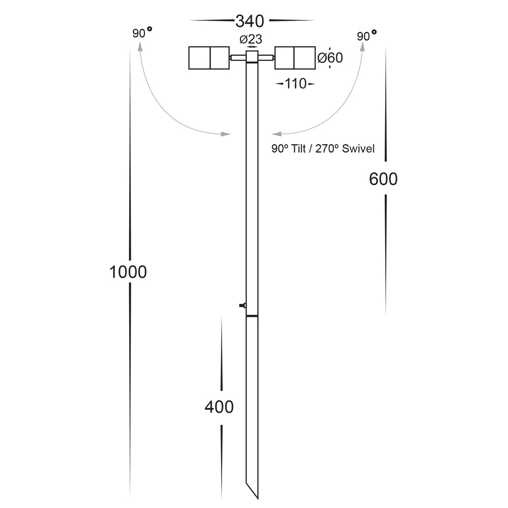 Tivah Black 12V TRI Colour Double Adjustable LED Bollard Spike Light