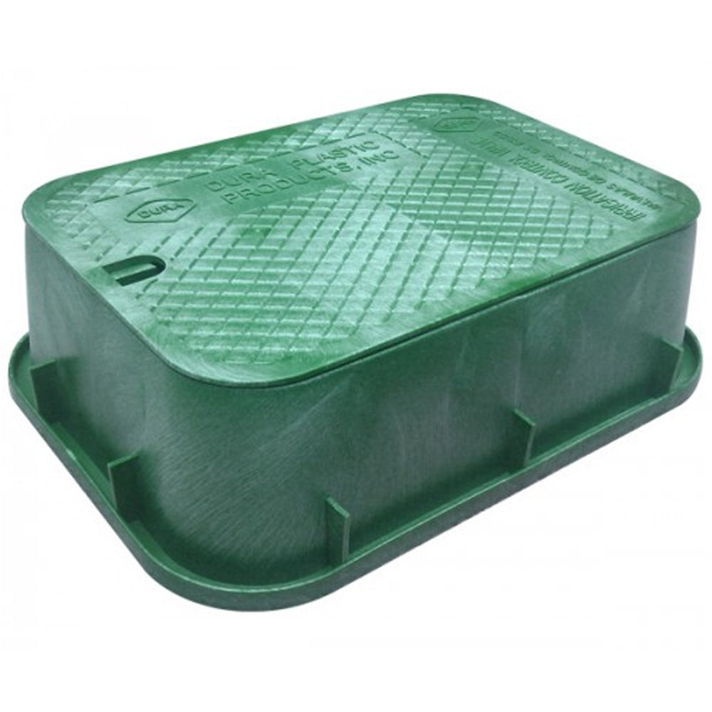 a green heavy duty valve box from toro on a white background.