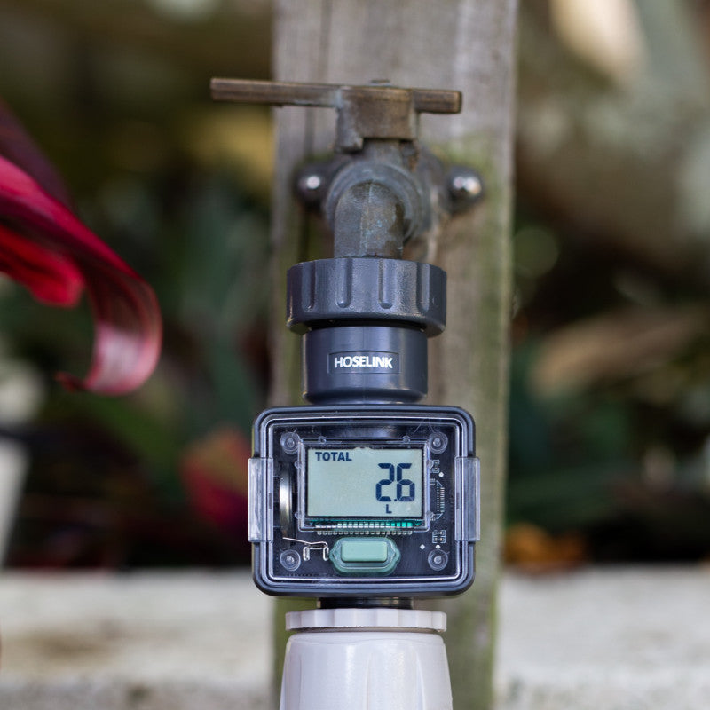 Hoselink Water Flow Meter on outdoor tap