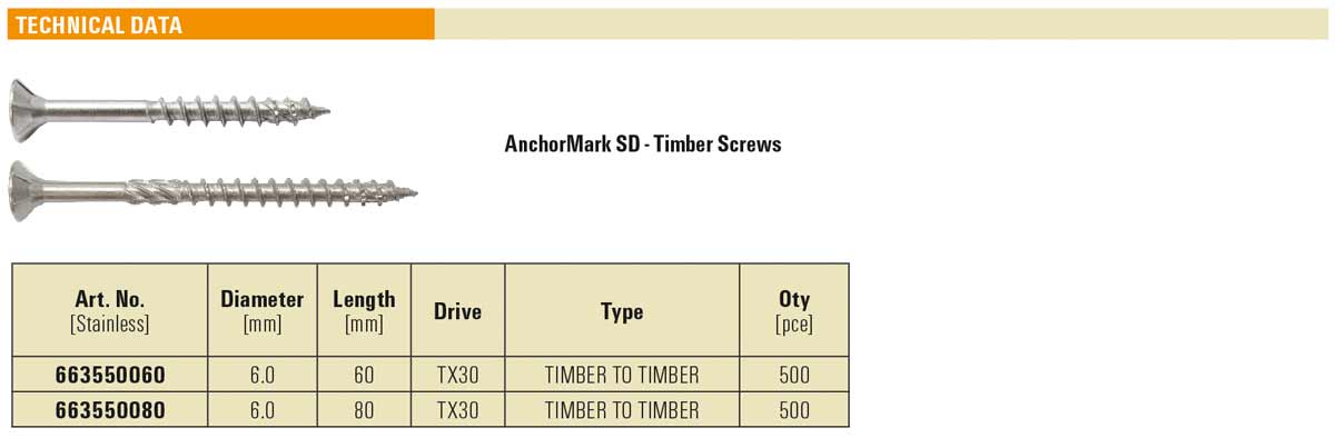 AnchorMark 316 Stainless Steel Timber Screw