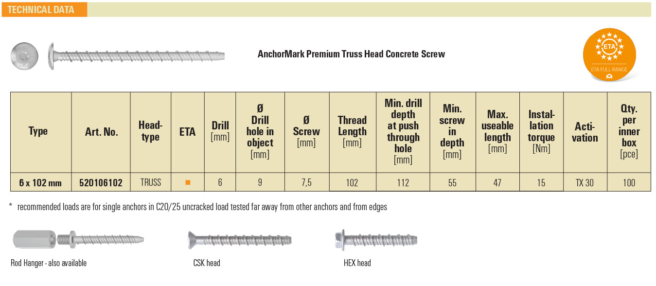 AnchorMark Premium Truss Head Concrete Screw