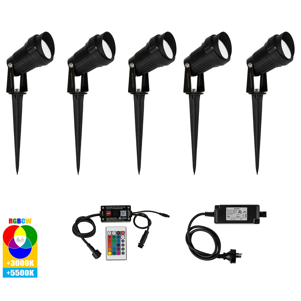 Havit Spitze Black 3w WIFI RGBCW LED Garden Spike Spike Light Kit