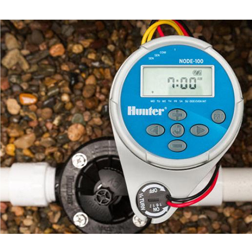 Hunter Node 100 Valve Irrigatie Controller | 1-Station Batterij Aangedreven | Met PGV-101G Klep & Solenoïde